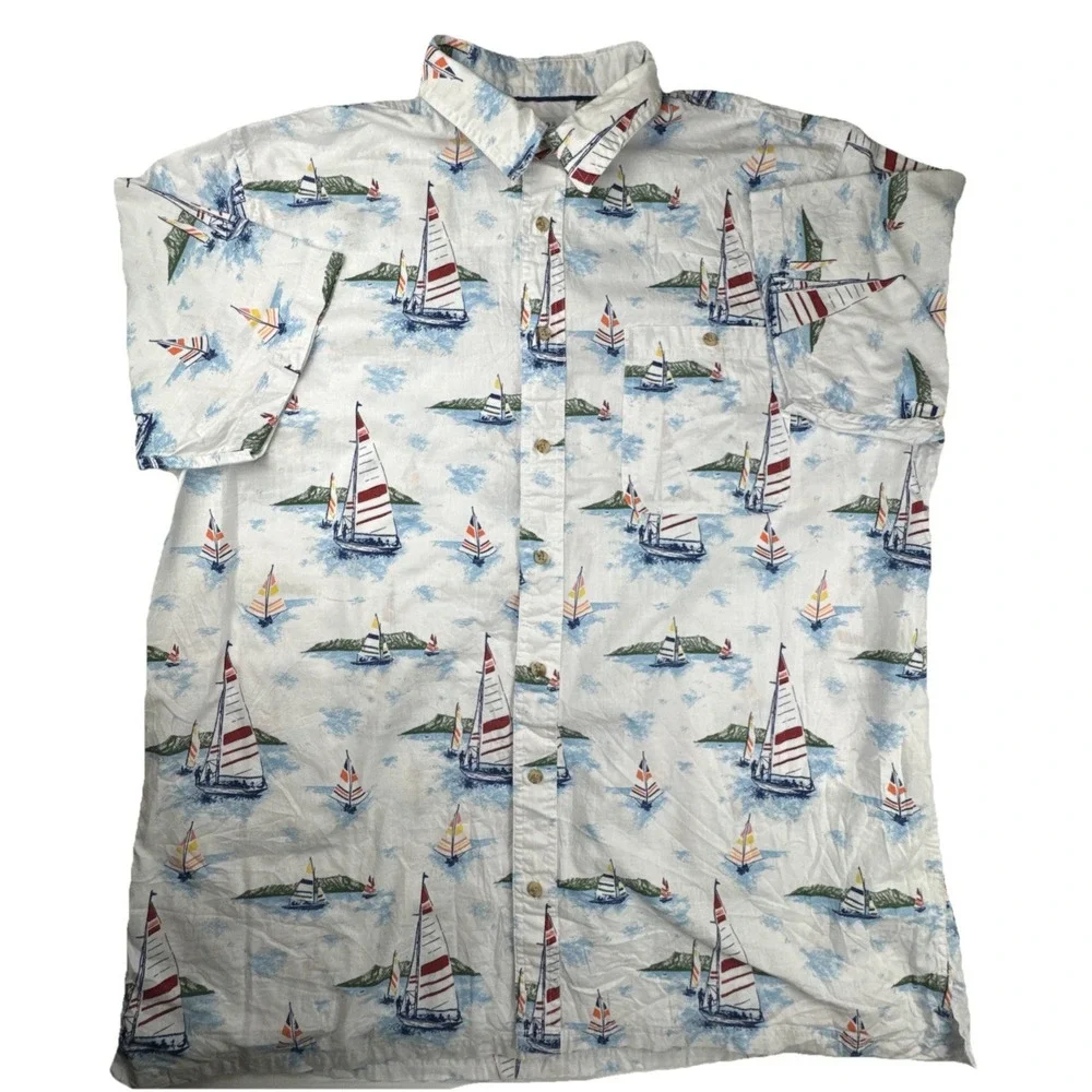 Croft & Barrow Mens Shirt XXL Tall Cotton Sailboat Nautical Coastal Button Down